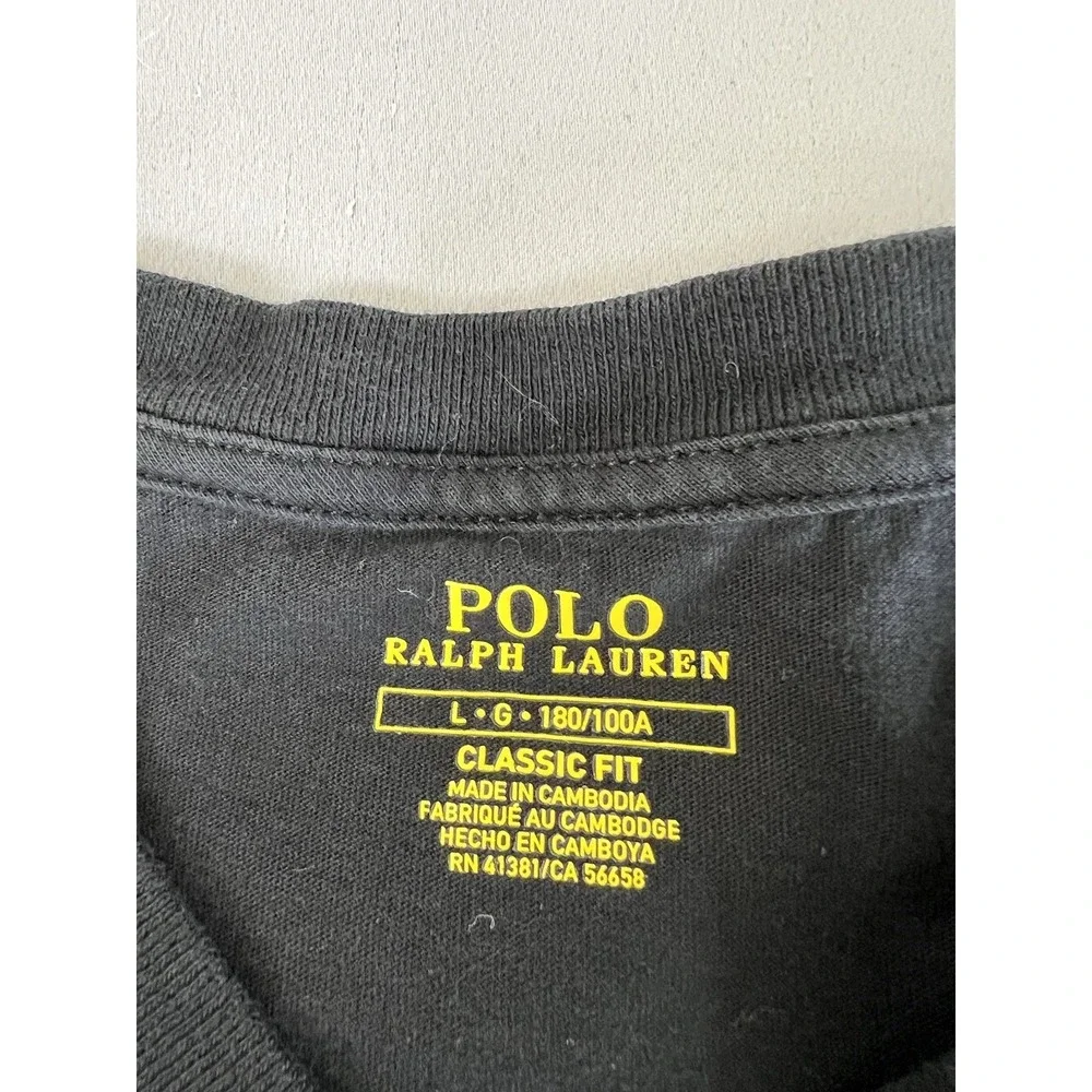 Polo Ralph Lauren Black V-Neck T-shirt Men Adult Large Long Sleeve Red Pony Logo